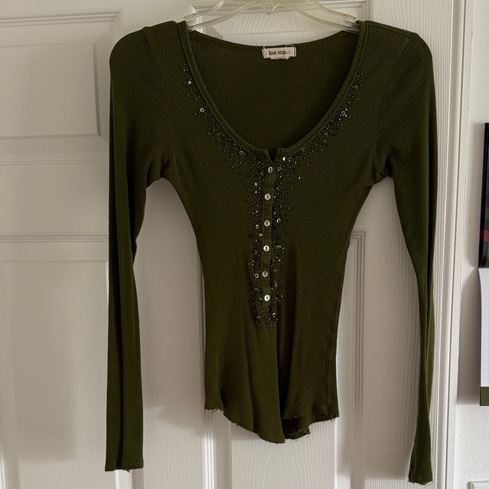 Olive Green Embellished Women's Top